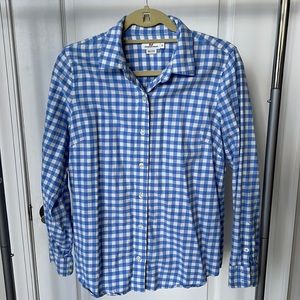 Blue and white checkered button down shirt